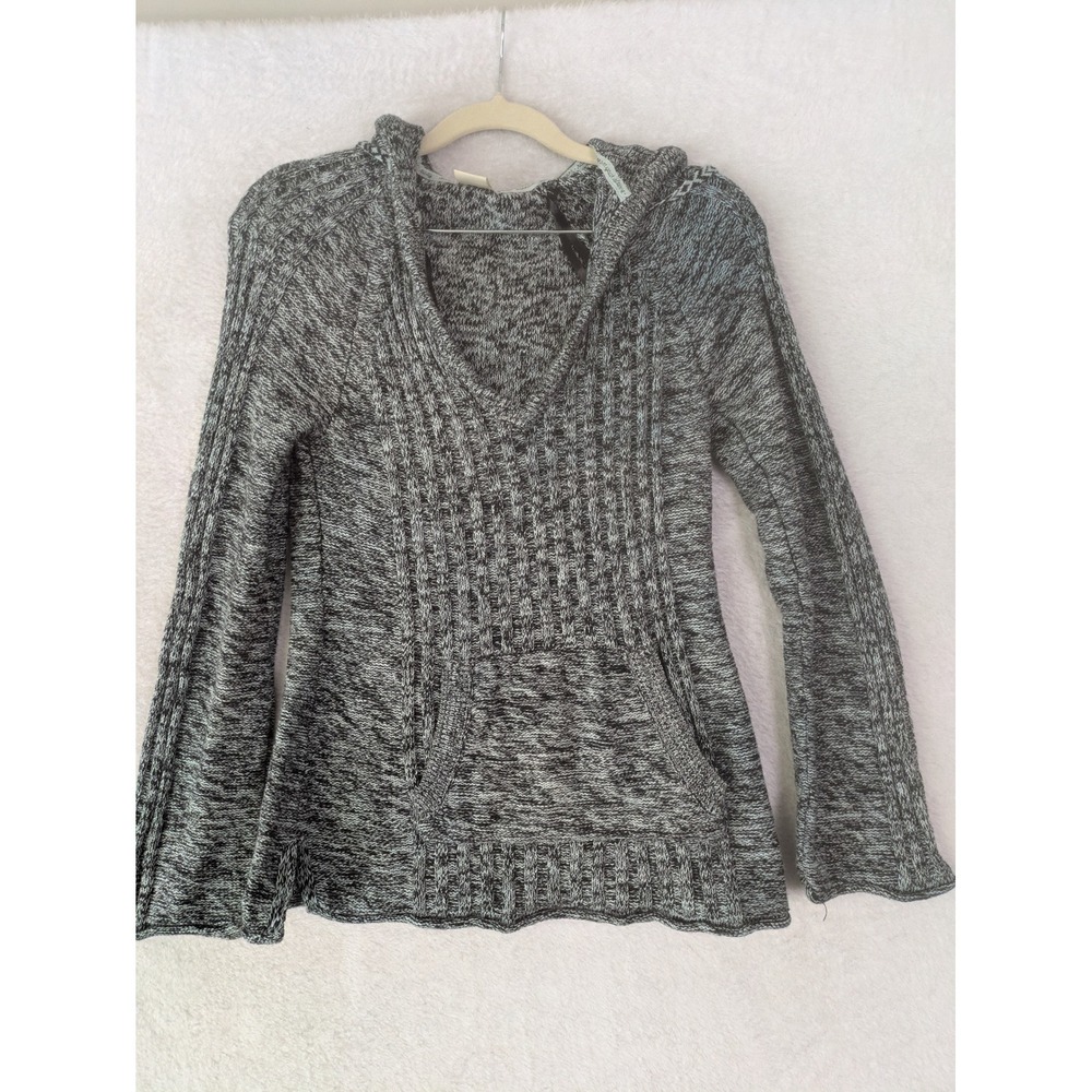 Roxy Sweater Hoodie Women's Medium Black White Marled V-Neck Kangaroo Pocket